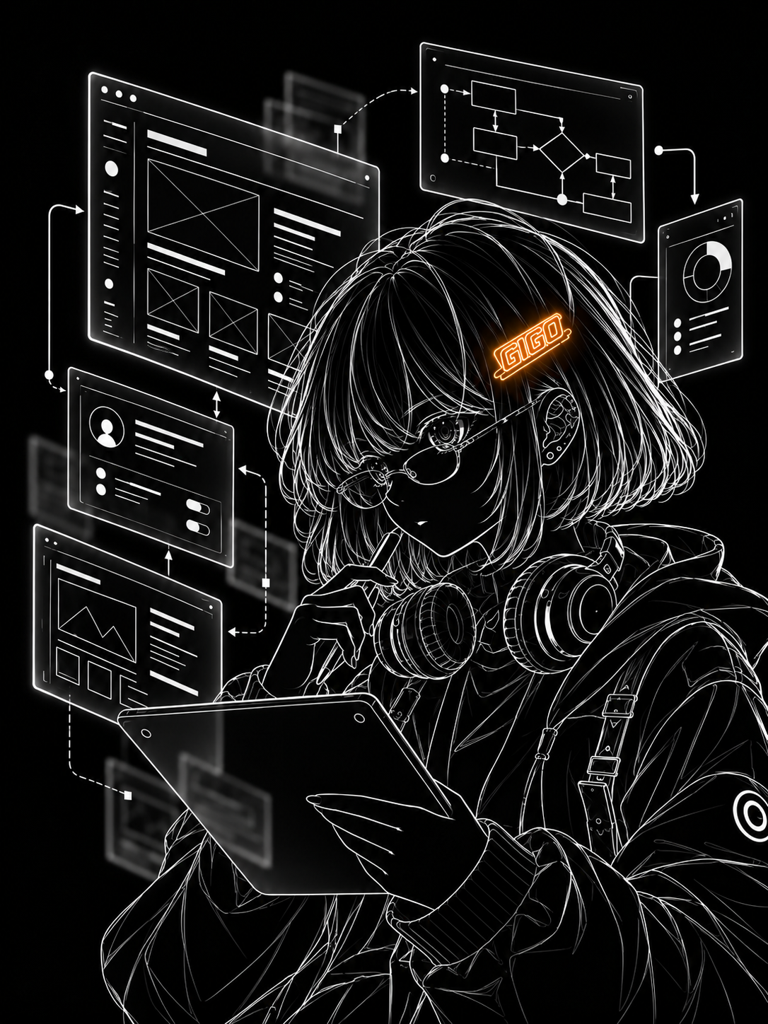 ワイヤーフレームを見ながら設計を考える情サビちゃん